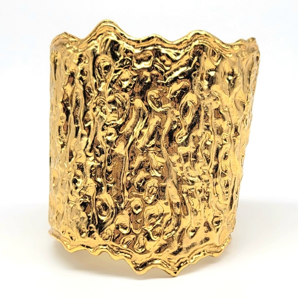 Oscar de la Renta MASSIVE Chunky Shiny Textured Gold Statement Cuff Bracelet
